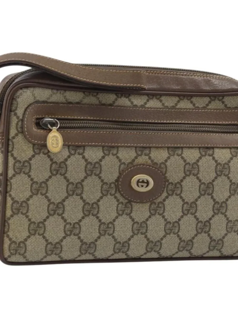 GUCCI GG Supreme Clutch Bag PVC Beige Gold Auth YKZ053